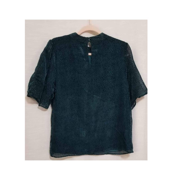 NWT! Maurice's Dark Teal Velour Dot Burnout Puff Sleeve Blouse Size Large - Picture 6 of 10